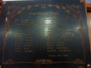 Harry Withnall on the Great Wyrley Wesleyan Methodist plaque (1928). 2014.