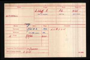 Harry Withnall's medal card, showing he reached France on 5 March 1915 (National Archives)